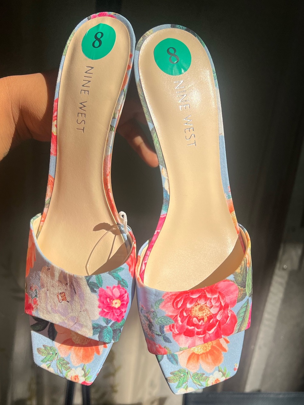 Nine West Floral Print Light Blue Slide Mules - Picture 14 of 16
